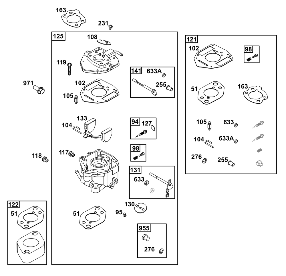 Carburetor Group Diagram and Parts List for 305447-0036-F1 200000 - 399999 Briggs and Stratton Engine
